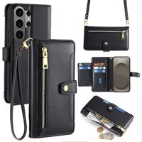 betterfon Handykette für Samsung Galaxy Leder Umhänge Hülle mit Kartenfächer, 5 Kartenfächer + verstellbare Kette & Standfunktion mit TPU-Schutz