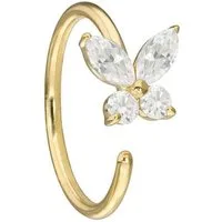 PIERCINGLINE Fingerring 14 Karat Gold Nasenring MOISSANIT-SCHMETTERLING - biegbar (Ringe, 1-tlg)