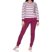 Normann Pyjama Damen Frottee Schlafanzug Pyjama in Ringel-Optik + Eiskristall-Motiv