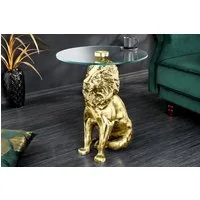 riess-ambiente Beistelltisch WILDLIFE LION 60cm gold antik / transparent · Couchtisch aus Metall (Einzelartikel, 1-St), Wohnzimmertisch mit Glas-Tischplatte · rund · handmade · Löwen-Statue