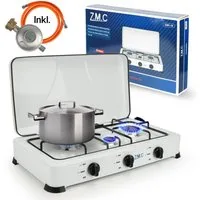 ZMC Gaskocher Tragbarer Gaskocher Campingkocher 3-flammig inkl. Schlauch und Regler, (Gaskocher für Outdoor und indoor), 5,4 kW 50 mBar Outdoor Gasherd Kochfeld Herd Propangas Tischkocher