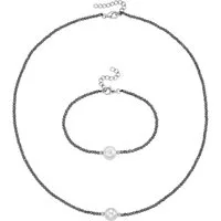Firetti Ketten und Armband Set Multipack Schmuck Geschenk Silber 925 Armkette Halskette (Set, 2-tlg), mit Hämatit, mit Muschelkernperle