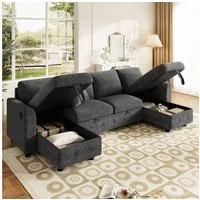 BlingBin Wohnlandschaft U-Form Schlafsofa Sofa mit Schlaffunktion und Stauraum USB Anschluss, 4 Packung 1 Teile, 2Stauraum Chaiselongues Modernes Modulares Wohnzimmer Ecksofa Chenille