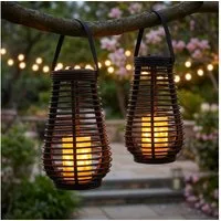 NOWA LED Solarleuchte, LED-Leuchtmittel fest verbaut, Solarlampe Gartendeko Laterne LED Feuereffekt Außenleuchte 2er Set