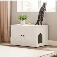 FEANDREA Katzentoilette Katzenhaus, Katzenklo-Schrank, mit Herausnehmbarer Trennwand, Tisch