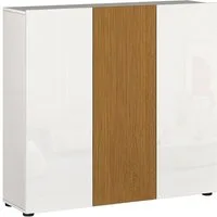 KITALY Schuhkommode 10 Böden, weiss hochglanz / Eiche Dekor - 120x115x34 (BxHxT)