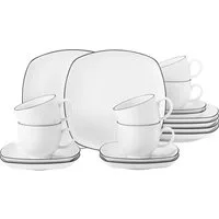 Seltmann Weiden Kaffeeservice Geschirr-Set, Service Lido Black Line (18-tlg), 6 Personen, Porzellan, Tassen, Untertassen, Teller, 18 Teile, für 6 Personen, Made in Germany