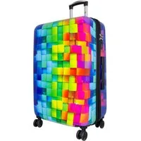 Trendyshop365 Hartschalen-Trolley Motivkoffer Mosaik mit mehrfarbigem 3D Druck, lieferbar in 3 Größen, 4 Rollen, Zahlenschloß, Polycarbonat, Dehnfalte