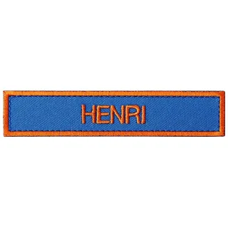 Stick-Namensschild | PACOTEX | royalblau mit orangem Rand |  Wunschtext orange | einzeilig | 120 x 25 mm | Klett oder zum aufnähen | Jugendfeuerwehr zum Aufnähen