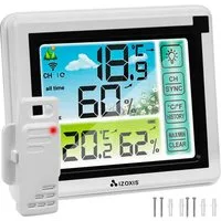 IZOXIS Drahtlose Hygrometer-Wetterstation mit LCD-Display und Außensensor Funkwetterstation (LCD-Display, drahtloser Sensor, Temperatur- und Feuchtigkeitsmessung)