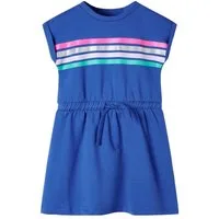 vidaXL Druckkleid Kinderkleid mit Kordelzug Kobaltblau 128