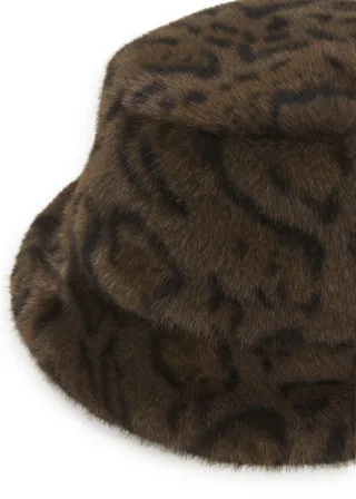 Bucket Hat aus Fake Fur mit Leo-Muster braun - Gr. - ONE SIZE