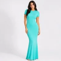 cfab Jerseykleid Ribbed T-Shirt Maxikleid-Teal Mint-L (1-tlg)