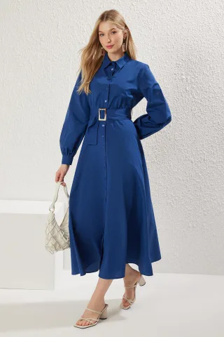 Damen Blaue, schlichte lange Businesskleider, figurbetont, dezent