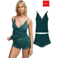 Tazzio Shorty Nachtwäsche-Set F909 (Set, 2 tlg., 1 Stück - Unterhemd & Panty) Ripp-Optik mit Spitzen-Details