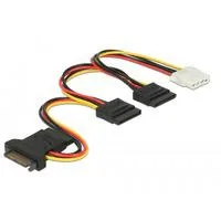 SATA 15 Pin Stecker > 3 x SATA Buchse + 1 x 4 Pin Buchse 20 cm (PCB), Kabel