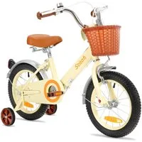 JOYSTAR Kinderfahrrad Vintage 12 14 16 18 Zoll Kinderfahrrad für 2-8 jährige Mädchen, mit Stützrädern, Kotflügel, Korb, Fahrradklingel, Reflektorplatte