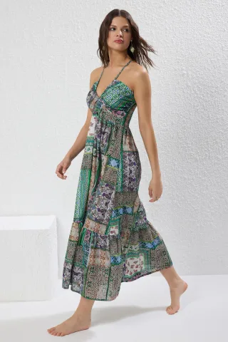 Sehr farbenfrohes, gerades Maxi-Strandkleid für Damen im Oversize-Stil