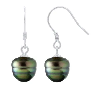Ohrringe aus Silber 925 und echten Tahiti-Zuchtperlen, eingekreist 9-10 mm