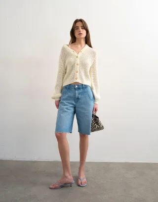 TOPSHOP - TSEMELIE LS OPEN STITCH CARDIGAN Pearled Ivory - Gr. - S