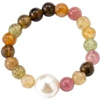 Firetti Fingerring Schmuck Geschenk Damenring Zugband Edelstein Farbstein, Made in Germany - mit Turmalin - mit Perle (imitiert)