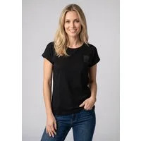 SUBLEVEL T-Shirt Damen Basic T-Shirt Logoprint Modal-Baumwolle T-Shirt mit Ärmelaufschlag