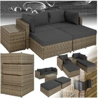 tectake Loungeset Rattan Sitzgruppe mit Sicherheitsglasplatte, hochwertiges Geflecht, (Gartenlounge-set San Domino, 5-tlg., geeignet für Outdoor in Natur), wetterfest und UV-beständig, Dicke der Sitzpolster 10 cm