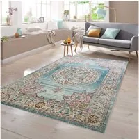 TeppichHome24 Teppich Teppich Orient Outdoor Vintage in blau creme, rund