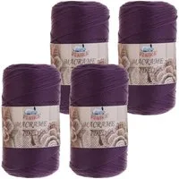 maDDma 4 x 250g Strickgarn Macrame Ideo Unifarben Häkelgarn Flechtgarn Häkelwolle, 1000 m (Sparpaket (4 Knäuel je 250g), 4-St), pflaume
