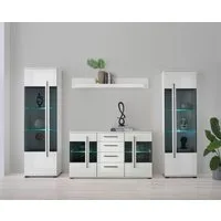 Home affaire Wohnwand Cantara, Anbauwand, Wohnzimmer-Set, in Eiche Evoke, Weiß oder Kaschmir, (Set, 4-St), enthält zwei Vitrinen, ein Sideboard und ein Wandboard