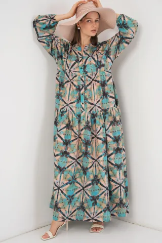 Gemustertes V-Ausschnitt Maxikleid