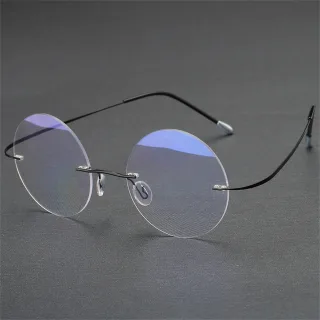 Vintage Round Rimless Reading Glasses UV protection Anti-blue light Presbyopia Eyeglasses with Case