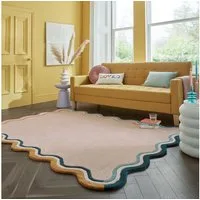 FLAIR RUGS Wollteppich LEO SCALLOP BORDER, rechteckig, Höhe: 8 mm, Wolle Border Teppich, mit Muschelsaumkante