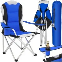 tectake Campingstuhl Gartenstuhl faltbar mit Polsterung, 60 x 88 x 110 cm (Outdoor Klapptstuhl für Außen in Blau, 1 St), gepolstert, mit Getränkehalter, geringes Gewicht, inkl. Tragetasche