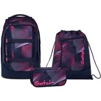 Satch Schulranzen Schulrucksack-Set PACK Seismic Pink 3-teilig (3-teilig), ergonomisch, Your-Size-System: auf Körpergröße anpassbar