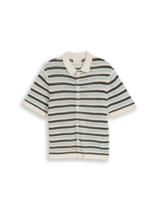 Tom Tailor - Strick-Poloshirt mit Streifenmuster olive light blue stripe - Gr. - M