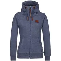 naketano Sweatjacke Damen mit Kapuze, Kängurutasche, tailliert, melierte Sweatware, Raglan Kordelzug, Rippbündchen, Kunstleder-Logo, casual, Streetwear, Langarm