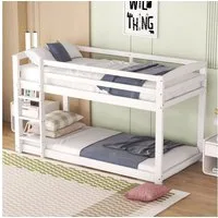 Flieks Etagenbett, Kinderbett mit Leiter und oberem Lattenrost 90x200cm Kiefer