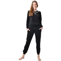 RAIKOU Hausanzug elegant Homewear Freizeitanzug Fitnessanzug (2-Teiliger Jogginganzug Trainingsanzug smartweiche Nicki, 2 tlg) am Ausschnitt mit hellem Stassstein