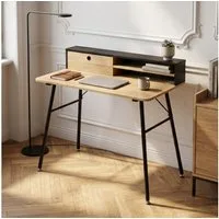 en.casa Schreibtisch, »Var« 2 Fächer 1 Schublade 93x90x50 cm Schwarz/Eicheoptik