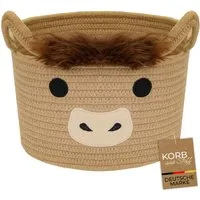 HMF Aufbewahrungskorb Aufbewahrungskorb mit verlängerten Griffen, runder Korb, für Kinderzimmer oder Babyzimmer, Highlander Kuh, 30 x 24 cm, Braun