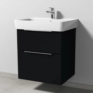 Sanipa 3way Waschtischunterbau zu Geberit Renova Plan Waschtisch mit 2 Auszügen, Schwarz-Matt UF87508