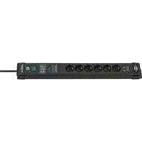 Premium-Line Steckdosenleiste 6-fach schwarz, 3 Meter, 60.000A Überspannungsschutz, 2x USB-A
