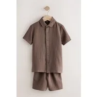 Next Shirt & Shorts Strukturiertes Kurzarmhemd und Shorts (2-tlg)