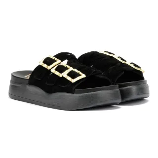 Desert Fleur Gypsum Damen Sandalen Aus Schwarzem Wildleder