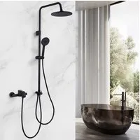HOMELODY Duschsystem Regendusche Schwarz ohne Bohren mit 4-Funktionen Handbrause, 3 Strahlart(en), Edelstahl Regendusche Duschsystem höhenverstellbar