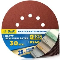 S&R Schleifpapier S&R Schleifpapier 225mm Klett P240, 10 Loch, Schleifgiraffe, 30-tlg, (Set, 10 St), für Exzenterschleifer & Langhalsschleifer für Wand, Decke, Gipskarton