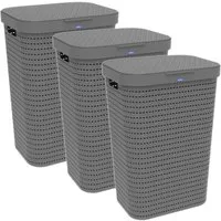 ROTHO Wäschekorb Country 3er-Set Wäschesammler 55l mit Deckel (Wäschesammlerset, 3er-Set), Wäsche einfach organisieren – langlebig, leicht & platzsparend