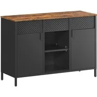 SONGMICS Aktenschrank Metallschrank, Schrank mit Doppeltür, Sideboard (Metallschrank, Schrank mit Doppeltür, Sideboard, Stahlgestell, vintagebraun-mattschwarz) Magnetverschluss, verstellbare Einlegeböden, Stahlgestell