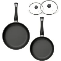 Hoffmann Germany Pfannen-Set STONIQ PFAS-frei Bratpfannen-Set 4-tlg. Ø 24+28 cm Aluguss Induktion, Aluguss (Set, 4-tlg., 2x Bratpfanne Ø 24 cm + Ø 28 cm + 2x Glasdeckel), abnehmbarer Griff, PFAS-frei, Induktion, 4-tlg.